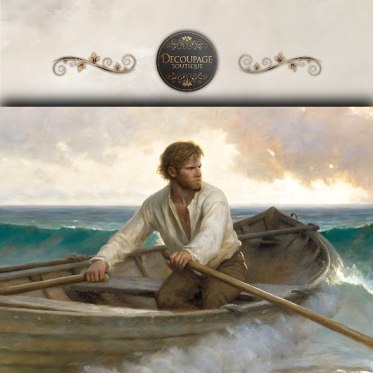 Einsamer Mann Ruderboot Ozeanszene Découpage Seidenpapier