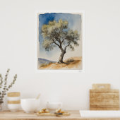 Einsamer Olivenbaum Botanischer Kunstdruck Poster (Küche)