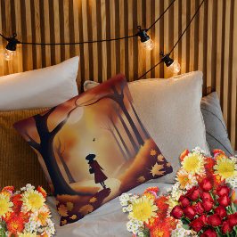 Einsamer Spaziergang, bewaldete Landschaft groß Kissen