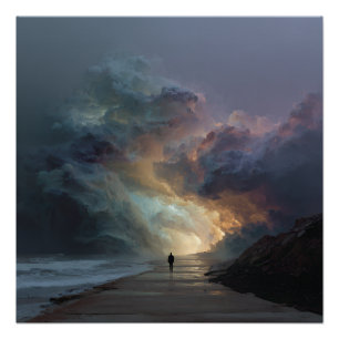 Einsamer Wanderer Sturmwolkenportal Poster