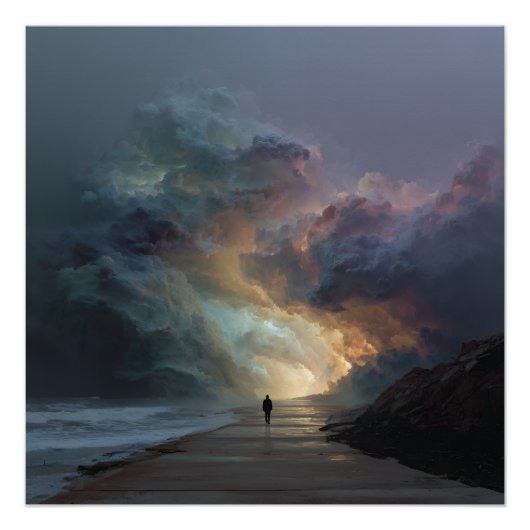 Einsamer Wanderer Sturmwolkenportal Poster (Vorderseite)