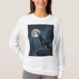 Einsamer Wolf, der im Mondlicht heult, nächtliche  T-Shirt