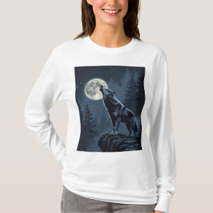 Einsamer Wolf, der im Mondlicht heult, nächtliche T-Shirt