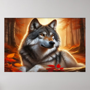 Einsamer Wolf im Wald: Einsamkeit mitten in der Na Poster