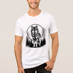 Einsamer Wolf Mond  Vintage Wald Natur Holzschnitt Tri-Blend Shirt