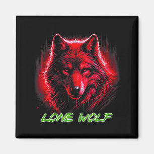 Einsamer Wolf Rotes Gesicht Heulendes Hemd Auf Mon Magnet