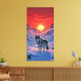 Einsamer Wolf steht gegen den Sonnenuntergang Leinwanddruck