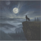 Einsamer Wolf unter dem Mond – Ein zeitloses Gemäl Aufkleber (Vorderseite)