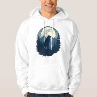 Einsamer Wolf unter dem Mond – Minimale Nachtaesth Hoodie