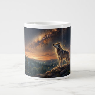 Einsamer Wolf unter dem sternenklaren Milchstraßen Jumbo-Tasse