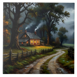 Einsames Bauernhaus im Herbst Fliese