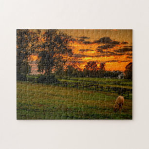 Einsames Pferd bei Sonnenuntergang Puzzle