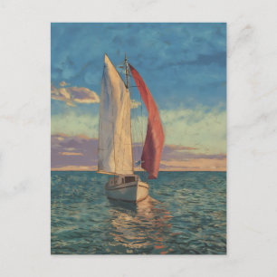 Einsames Segelboot - Seestück im Impressionismus-S Postkarte