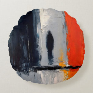 Einsamkeit – Abstrakte Figur in städtischer Stille Rundes Kissen