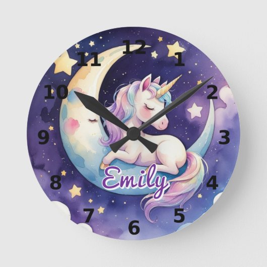 Einschlafen auf dem Mond, bearbeitbare Namensuhr Runde Wanduhr (Vorderseite)