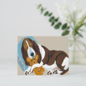 Einschlafen im Basset mit Teddy Postkarte (Stehend Vorderseite)