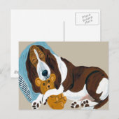 Einschlafen im Basset mit Teddy Postkarte (Vorne/Hinten)