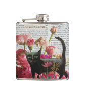 Einschlafen zum Träumen der schwarzen Katze - Hot- Flachmann (Vorderseite)