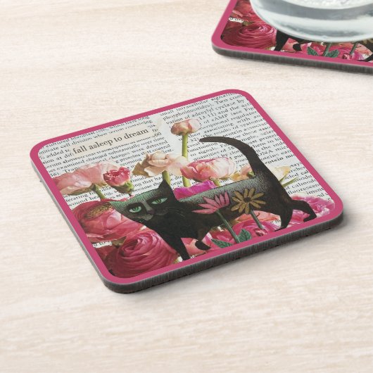Einschlafen zum Träumen der schwarzen Katze - Hot- Getränkeuntersetzer (Linke Seite)