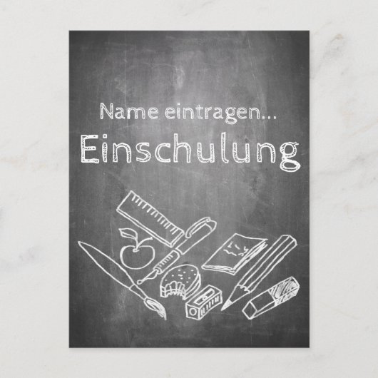 Einschulung im Tafelstil 2 Feiertagspostkarte (Vorderseite)