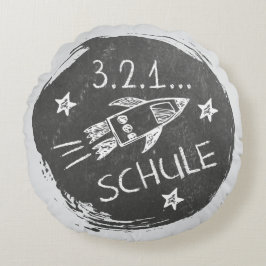Einschulung - Schulanfang - Rakete auf Tafel | Rundes Kissen