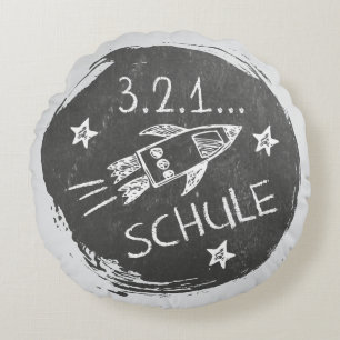 Einschulung - Schulanfang - Rakete auf Tafel   Rundes Kissen