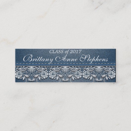 Einsetzen von weißem Spitzen und Denim-Abschluss Telefonnummerkarte (Vorderseite)