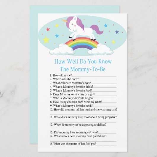 Einsicht, wie gut Sie Baby Dusche Spiel wissen (Vorne/Hinten)