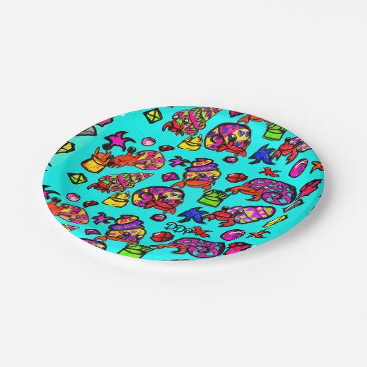 Einsiedlerkrebsstrand Pappteller (Schrägansicht)