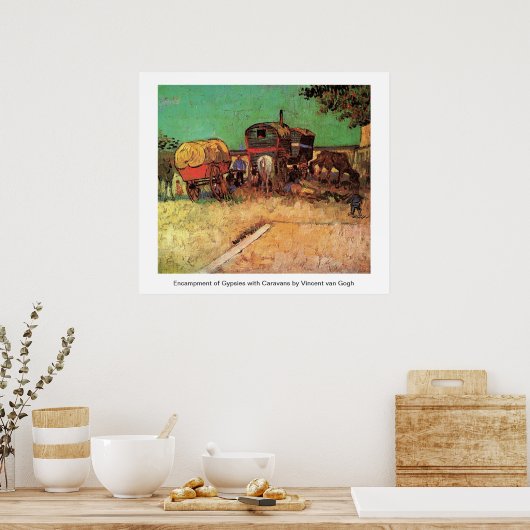 Einsiedlung von Sinti und Roma mit Wohnwagen Poster (Küche)