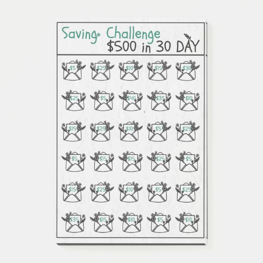 Einsparungen Herausforderung 500 Dollar Ziel, Spar Post-it Klebezettel (Vorderseite)