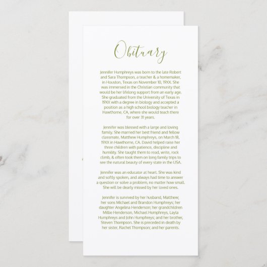 Einsteckkarte Dankeskarte (Vorne/Hinten)