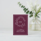 Einsteckkarte für Burgundy Monogram-Hochzeitdetail Begleitkarte (Stehend Vorderseite)