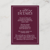 Einsteckkarte für Burgundy Monogram-Hochzeitdetail Begleitkarte (Rückseite)