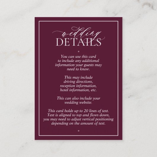 Einsteckkarte für Burgundy Monogram-Hochzeitdetail Begleitkarte (Rückseite)