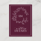 Einsteckkarte für Burgundy Monogram-Hochzeitdetail Begleitkarte (Vorderseite)