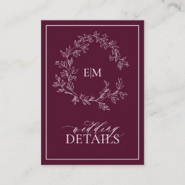 Einsteckkarte für Burgundy Monogram-Hochzeitdetail Begleitkarte