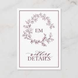 Einsteckkarte für Burgundy Monogram-Hochzeitdetail Begleitkarte