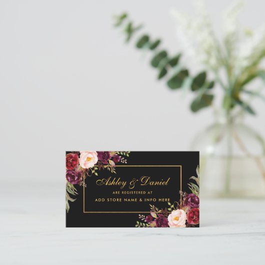 Einsteckkarte für das Hochzeitsamkeitsburgundy Blo Begleitkarte (Stehend Vorderseite)