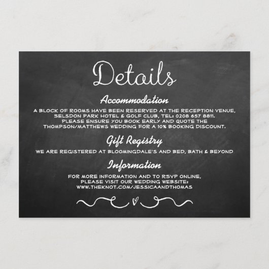 Einsteckkarte für Hochzeitdetails | Modern Chalkbo Begleitkarte (Rückseite)