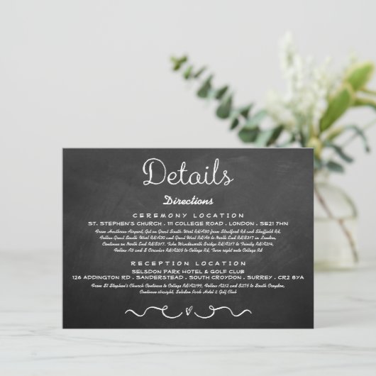 Einsteckkarte für Hochzeitdetails | Modern Chalkbo Begleitkarte (Stehend Vorderseite)