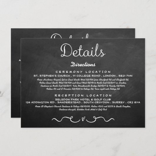 Einsteckkarte für Hochzeitdetails | Modern Chalkbo Begleitkarte (Vorne/Hinten)