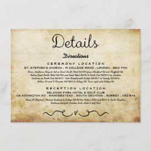 Einsteckkarte für Hochzeitdetails   Vintage Antike Begleitkarte