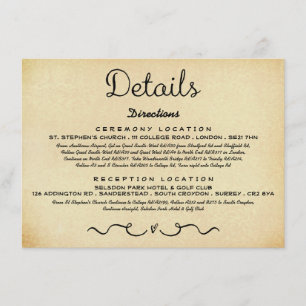 Einsteckkarte für Hochzeitdetails   Vintage Antike Begleitkarte