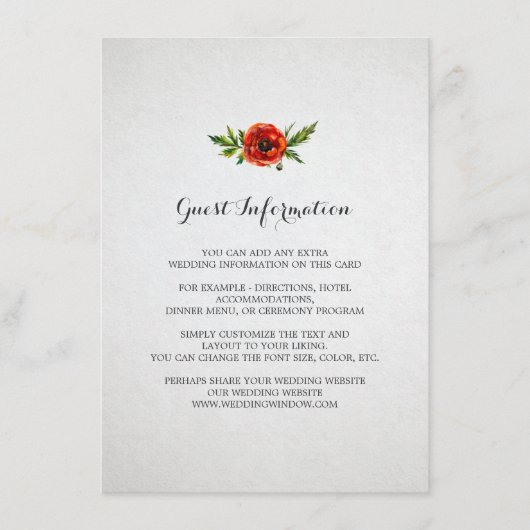 Einsteckkarte für Red Poppy Begleitkarte (Vorderseite)