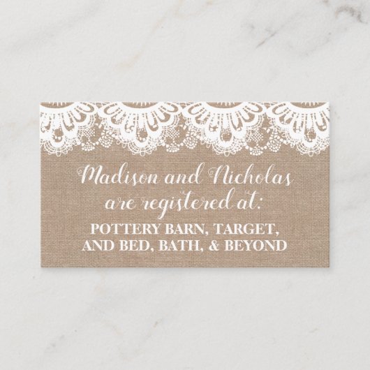 Einsteckkarten für das Burlap- und Spitzenregister Visitenkarte (Vorderseite)