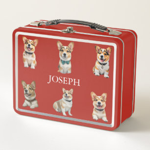 Einstellbare rote Corgi-Lunchbox für Kinder Metall Brotdose