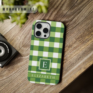 Einstellbares Dunkles Olivgrün Weiß Kariert iPhone 15 Pro Max Hülle