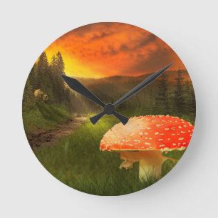 Einstellung der Herbstsonne. Runde Wanduhr