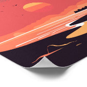 Einstellung der Sonne auf dem Retro-Stil der Küste Poster (Ecke)